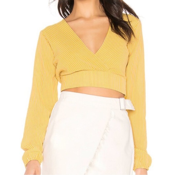Revolve Superdown Cheyenne Crop Top Mustard Yellow Long Sleeve Large - Picture 1 of 9
